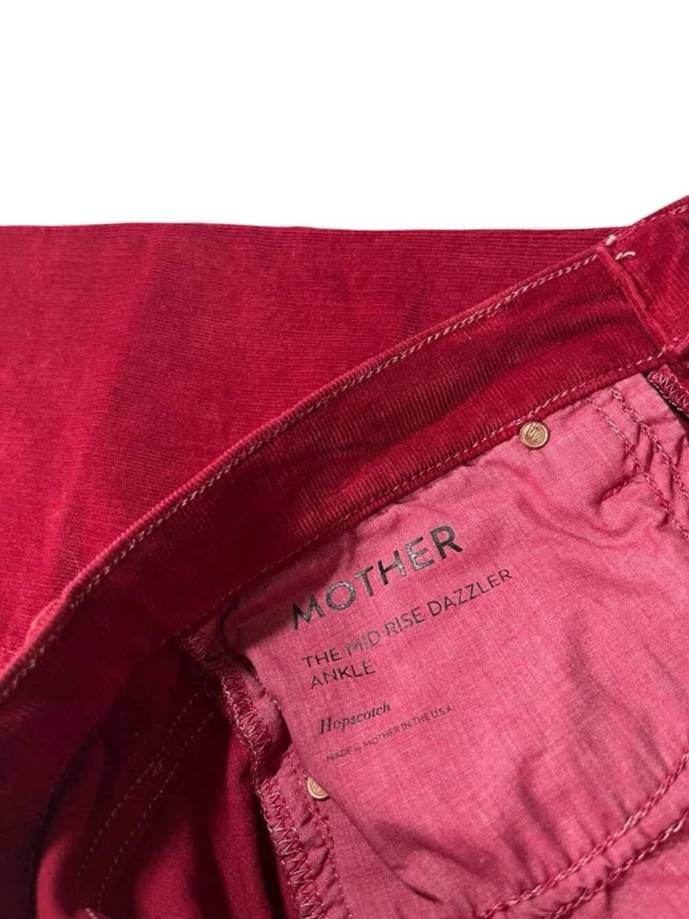 MOTHER The Mid Rise Dazzler Ankle Corduroy Jeans Women's 28 Hopscotch Garnet